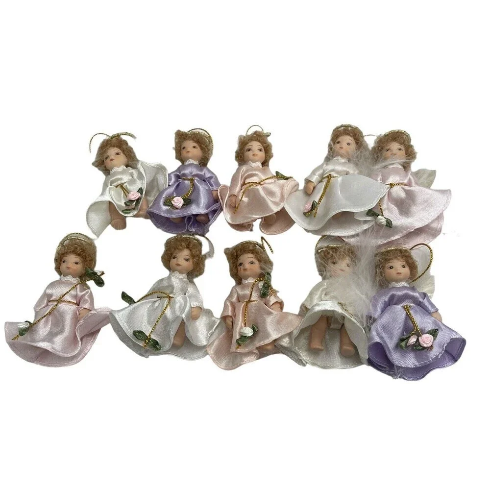 10 Vintage 4” Porcelain Dolls Angels Ornament Christmas Xmas Tree